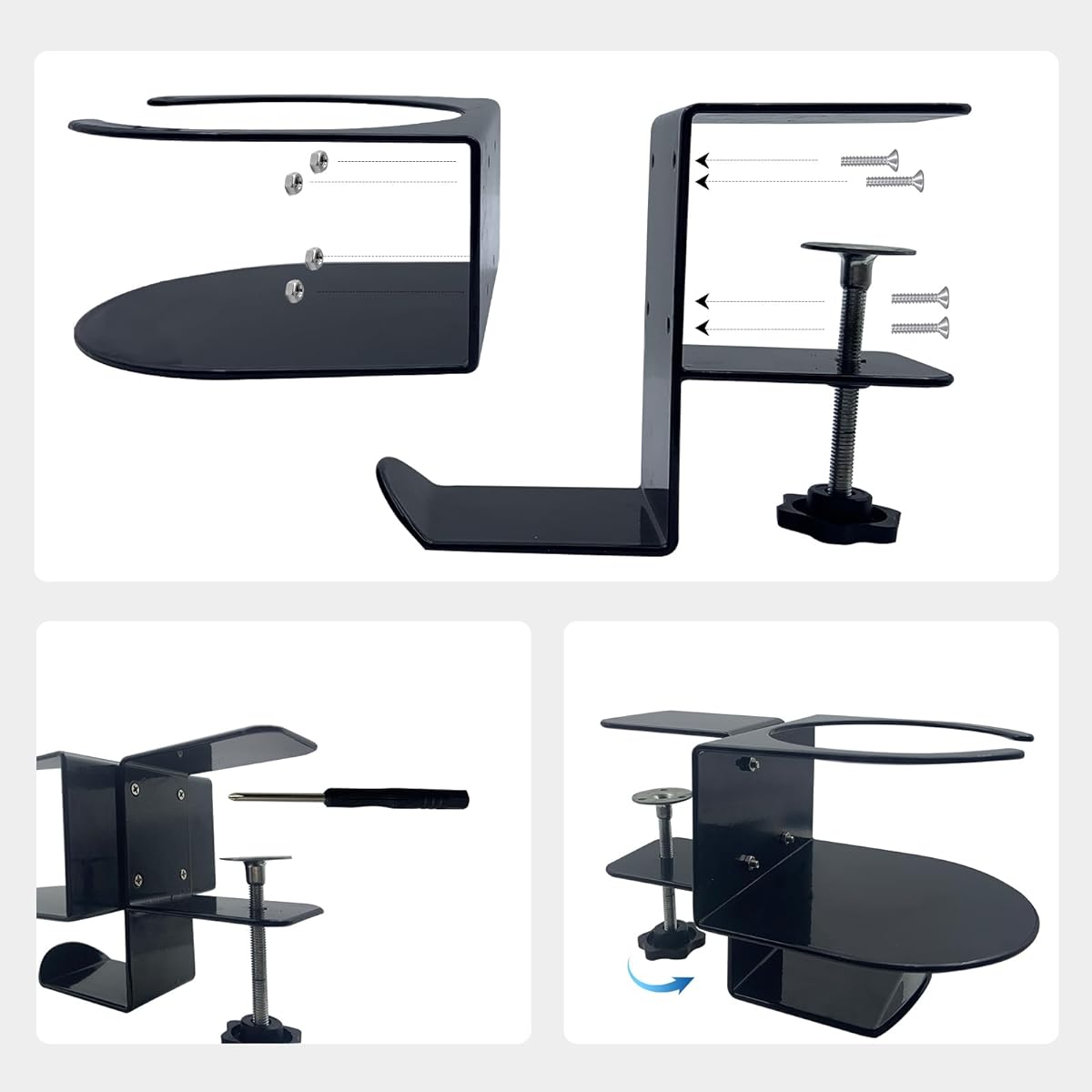 2-in-1 Desk Cup Holder with Headphone Hanger Holder Spill-proof Cup Holder - 360° Rotation Aluminum Alloy Stand Hook Bearing Capacity