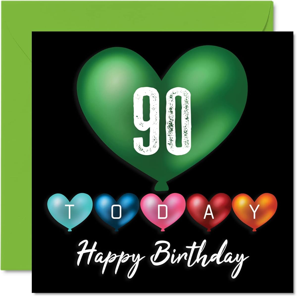 Stuff4 Funny 90th Birthday Card for Men Women with Heart Balloon Grandpa Grandpa Nanny Nan Granny Dad Mom Greeting Card 5.7 x 5.7 Inch Greeting Card