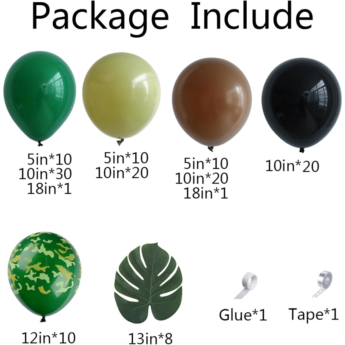 Camouflage Balloon Garland Arch Kit for Army Party Decorations, 142 Pieces Camouflage Balloons Dark Green Black Brown Balloons with Palm Leaves Military Camo Birthday Party Hunting Camping Game Jungle Theme Party Decoration (Green Black)