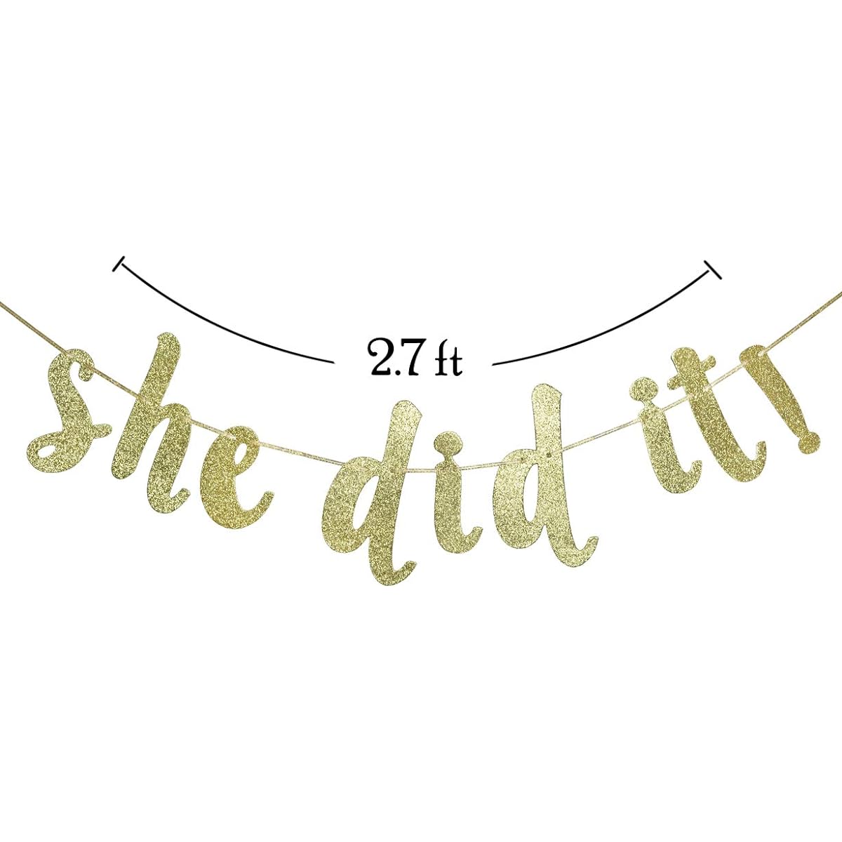 She Did It Gold Glitter Cursive Banner Sign Graduation Garland for 2021 Grad Party Decorations Supplies (Gold)
