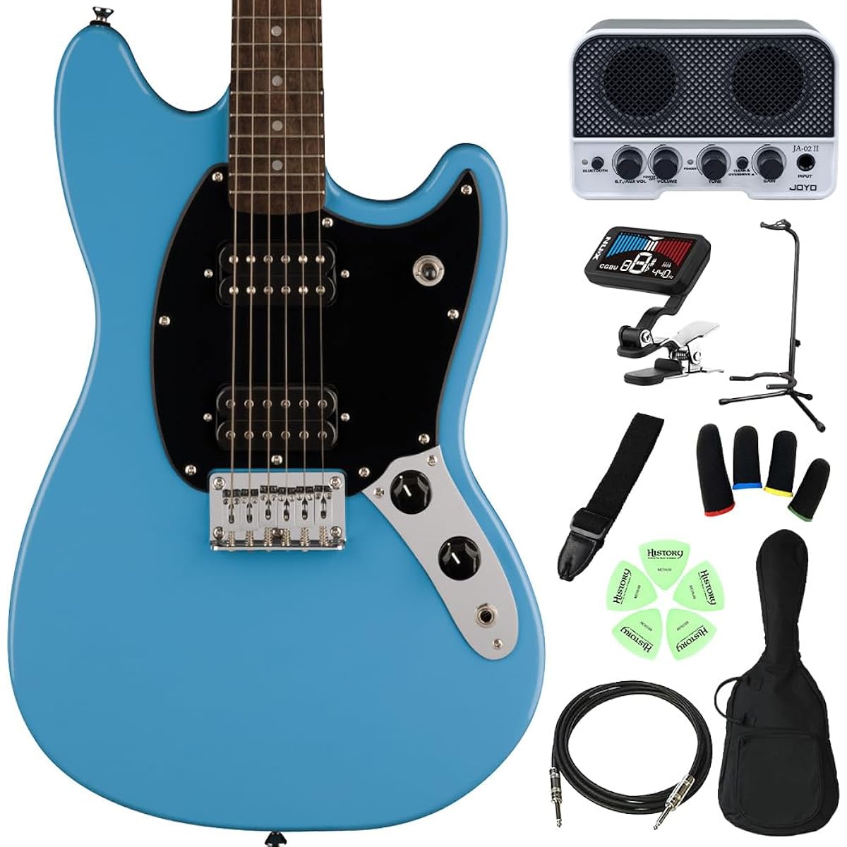 Squier by Fender SONIC MUSTANG HH California Blue Elementary school students can play from 3rd grade! Kids guitar beginner set Electric guitar for children Mustang short scale Squier/Squier