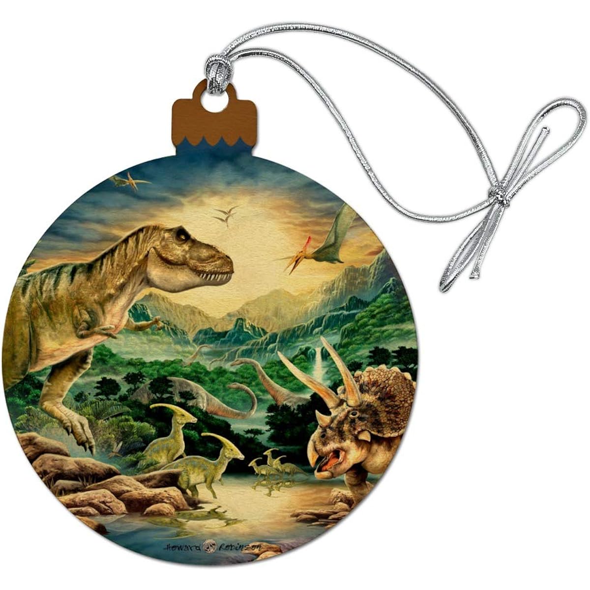 Tyrannosaurus T-Rex Jurassic Sunset Wood Christmas Tree Holiday Ornament