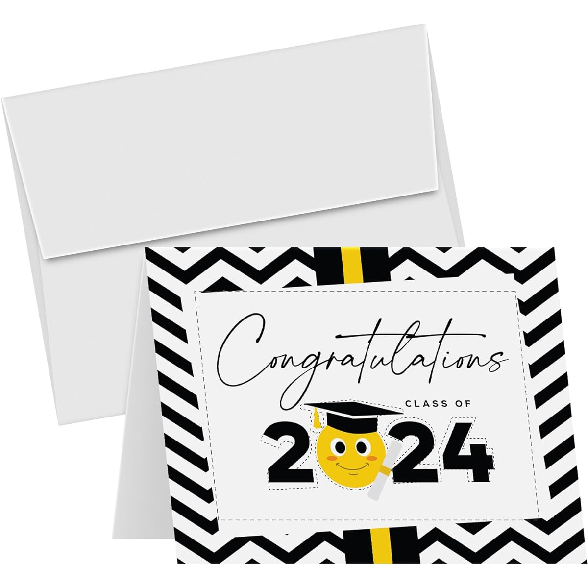 Graduation 2021 Cards - Cute & Funny Emoji Grad High School Collage Grad Congratulations Greetings | (A2 Size) 4.25 x 5.5 Inches Folded, Pack of 25 Cards & Envelopes