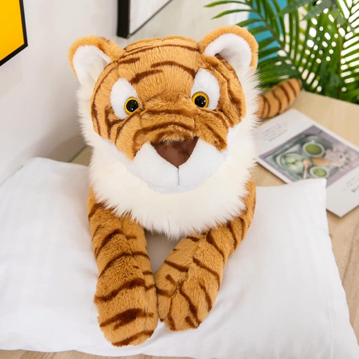 iger stuffed animal, hug pillow, soothing toy, good night, Mime Friends, fluffy, cute, soft, comfortable, gift, interior, flexible, stress relief, photo prop, fluffy, sleeping together, hug pillow, animal toy, squishy, Christmas, realistic, brown, 70cm