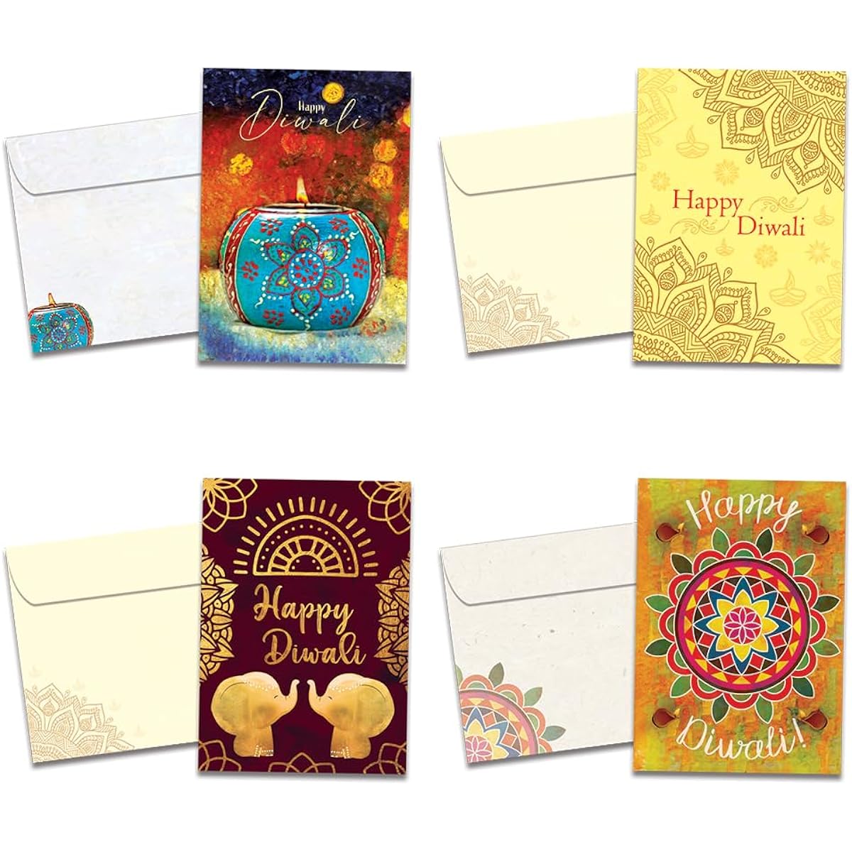 Tree-Free Greetings Diwali Cards Assortment Pack of 16 Eco Friendly Made in the USA 100% Recycled Paper 5"x7" Diwali Lights GP61494