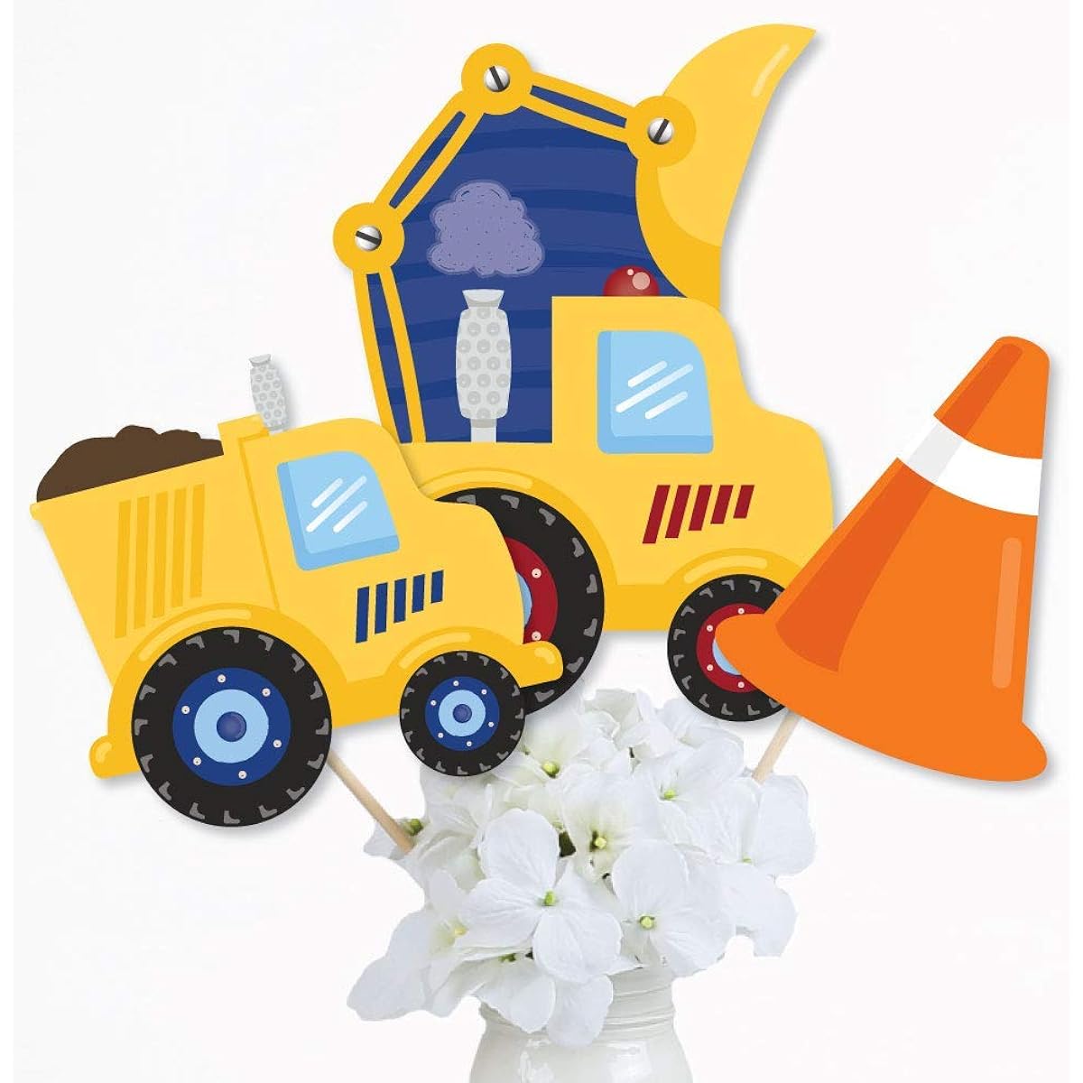 Construction Trucks - Baby Shower or Birthday Party Centerpiece Sticks - Table Toppers - Set of 15