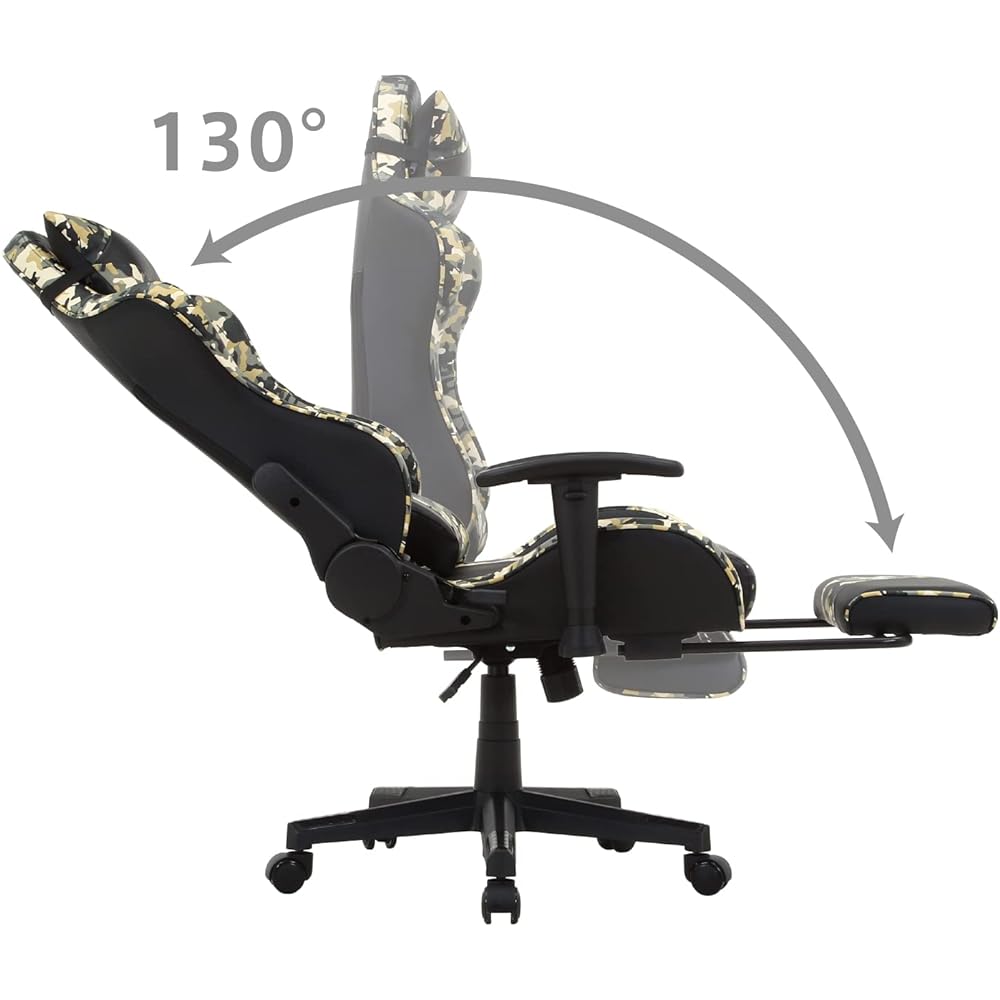Fuji Boeki Gaming Chair Desk Chair Width 68.5 x Depth 59 x Height 115~122.5cm Yellow Reclining Function With Footrest Camouflage Pattern Oribe 19853