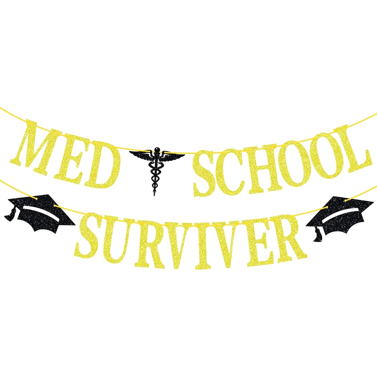 MED School Survivor Banner, Congratulations Doctor Cake Decorations, 2023 Medical Graduation Party Decorations Supplies, Gold Glitter