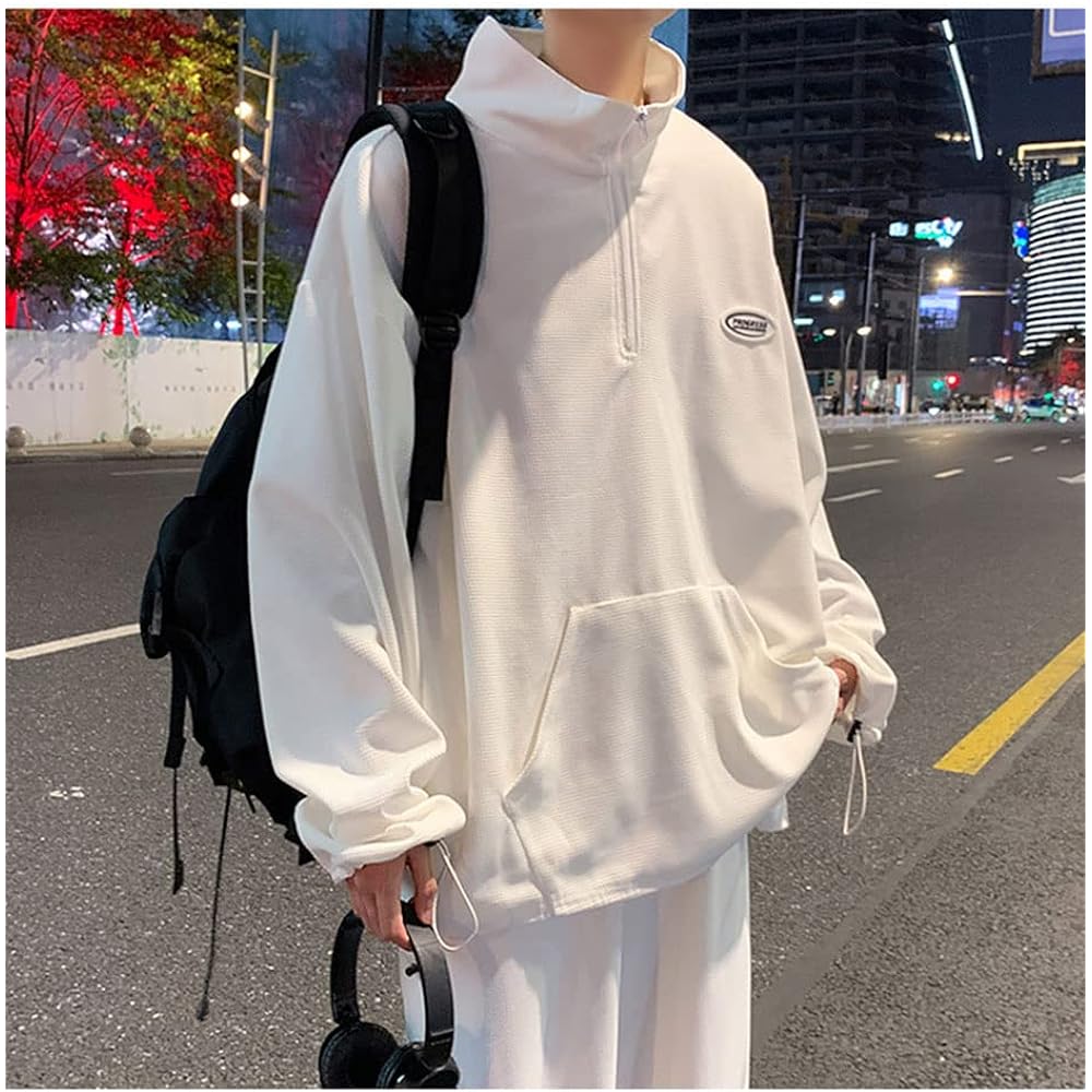 [D.IIZOO] Half Zip Hoodie 2 Piece Set Sweatshirt Jersey Top and Bottom Setup Men's Sweatpants Casual Sports Loungewear Loose Korean Style Body Covering Large Size C2231C