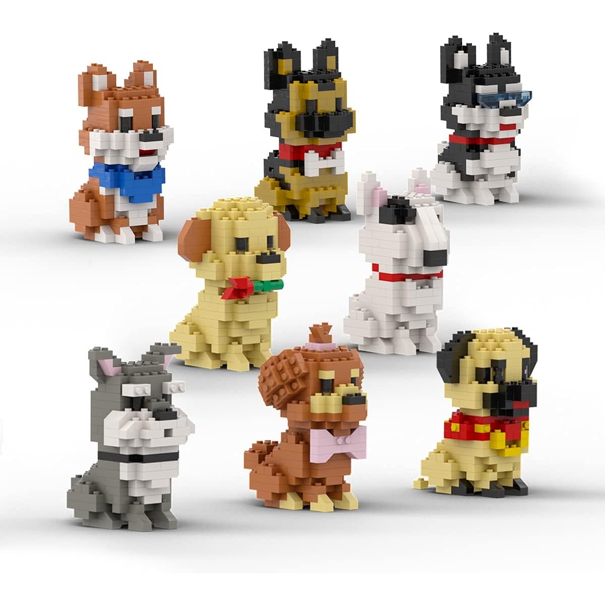 dOvOb Micro Mini Blocks 8 in 1 Dog Set 1616 Pieces Bricks 3D Puzzle Collection Animal Model Toys Gift for Adults or Kids