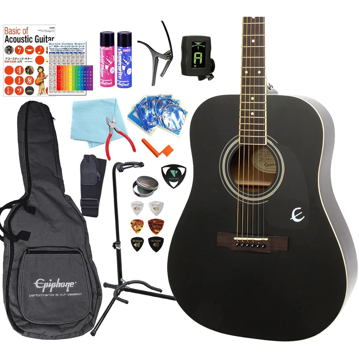 Epiphone Songmaker DR-100 Acoustic Guitar for Beginners, High Grade, 18-Piece Set, EB [98765]