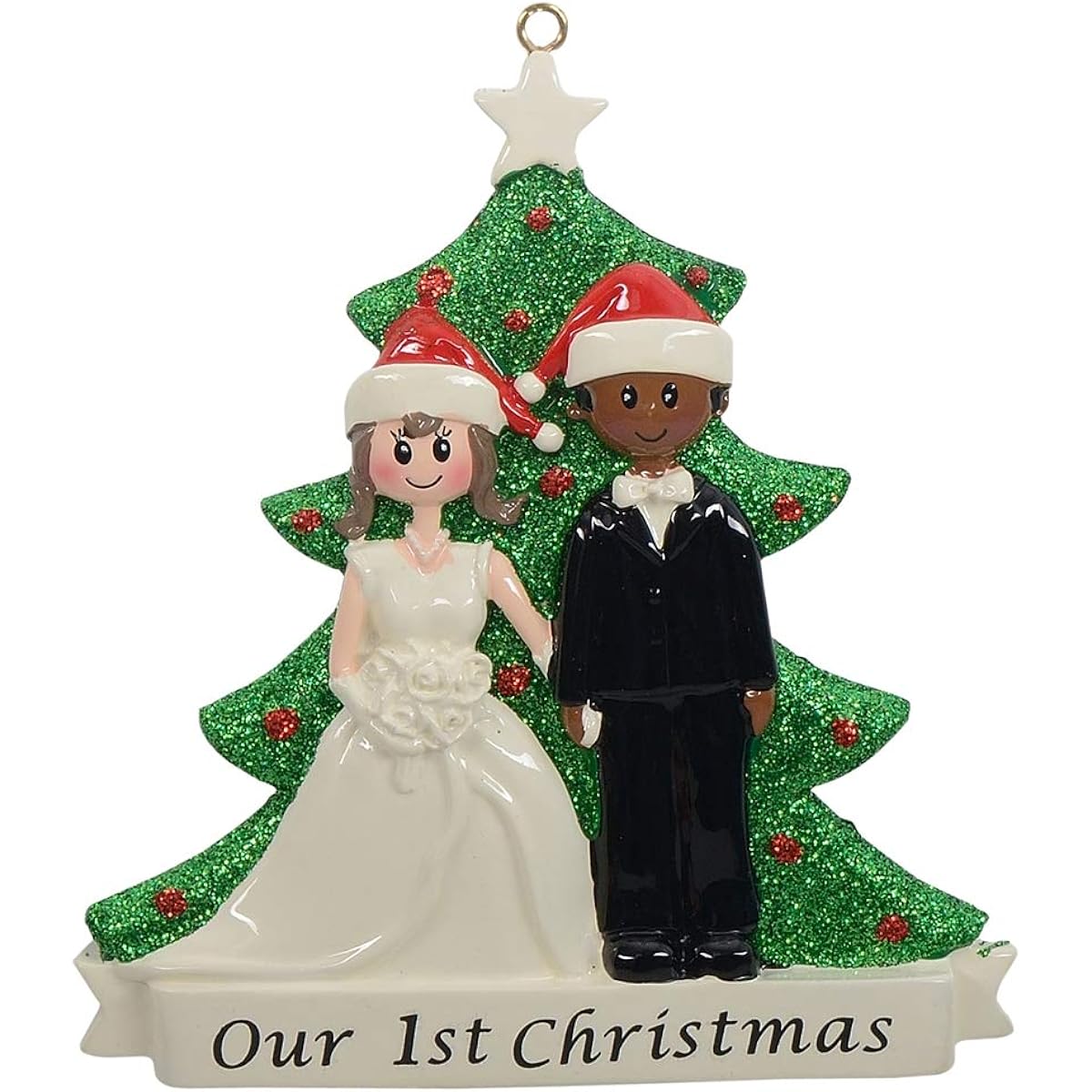 Personalized First Christmas Married Ornaments 2022 - First Christmas as Mr and Mrs - Polyresin Wedding Gift for Newlywed Couples - Charming White Bride and Black Groom Christmas Tree Ornaments