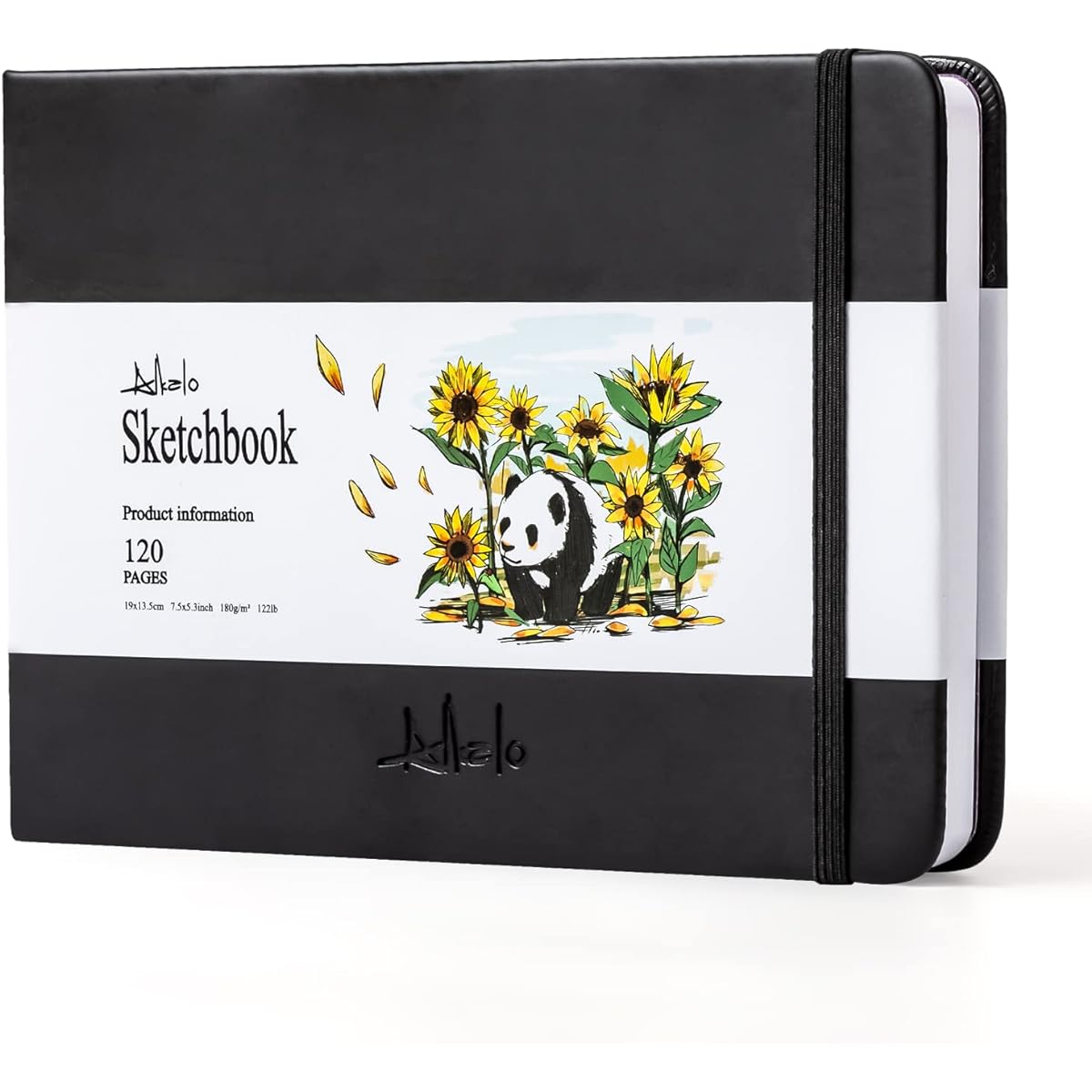 ALKALO Sketchbook 180gsm/120lb Square Drawing Notebook with Elastic Border and Ribbon Marker (M, Black)