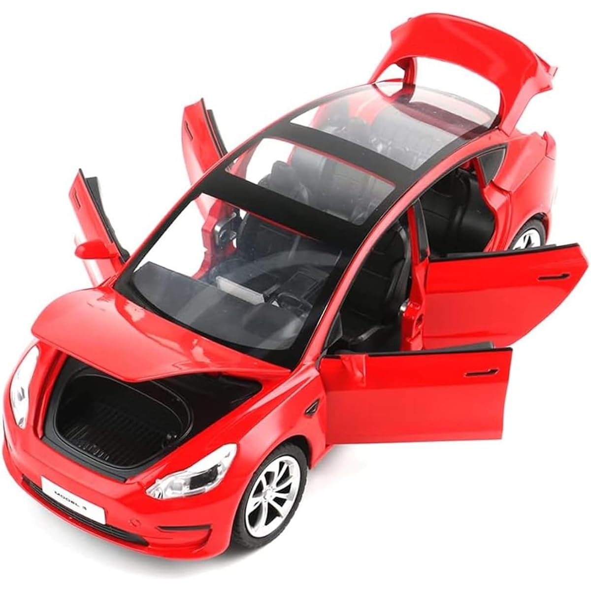 1/24 Diecast Model 3 Toy Car Alloy Casting Pull Back Collectible Car with Sound and Light 6 Open Doors Tesla Big Model 3 Car Model Toy Gift for Kids Adults