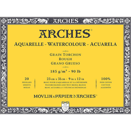 Arches Watercolor Paper Block 185g Coarse 23X31cm 20 Sheets (1795078) Natural White