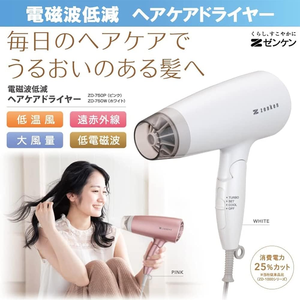 Zenken Electromagnetic Wave Reduction Hair Care Dryer ZD-750 (White)