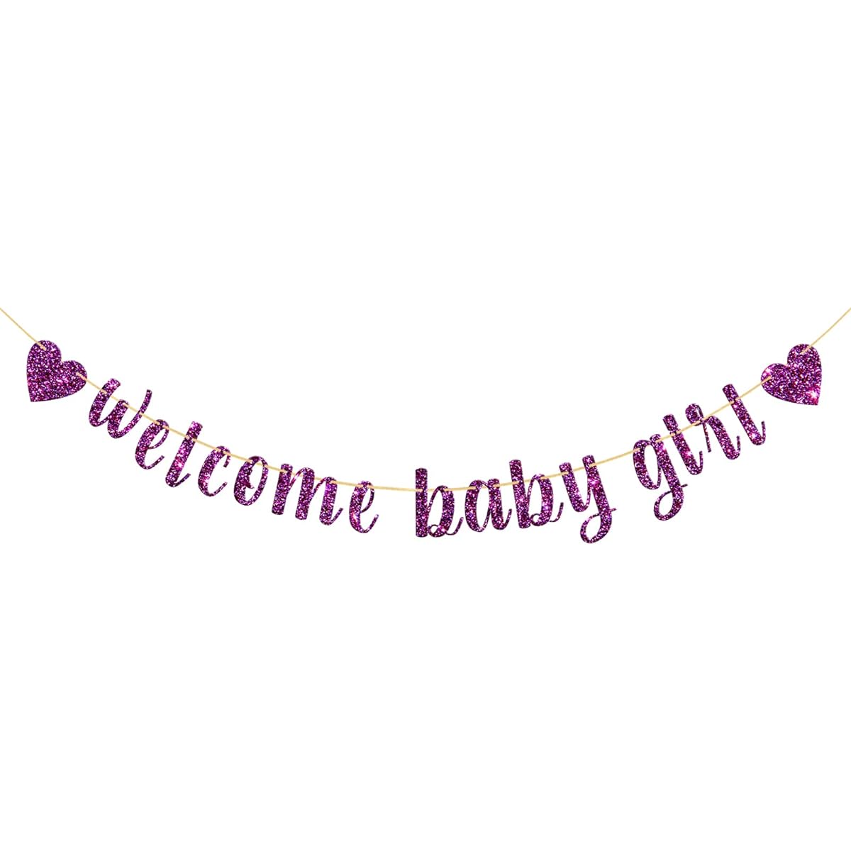 Belrew Welcome Baby Girl Banner It's a Girl Baby Shower Decorations Gender Reveal Party Baby Grill 1st Birthday Party Decorations Supplies Glitter Purple