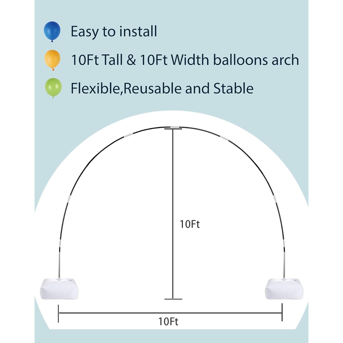 Ayfjovs Balloon Arch Kit 10ft Tall 10ft Wide Adjustable Balloon Stand with Water Base and 50 Balloon Clips for Wedding Birthday Party Supplies Decorations