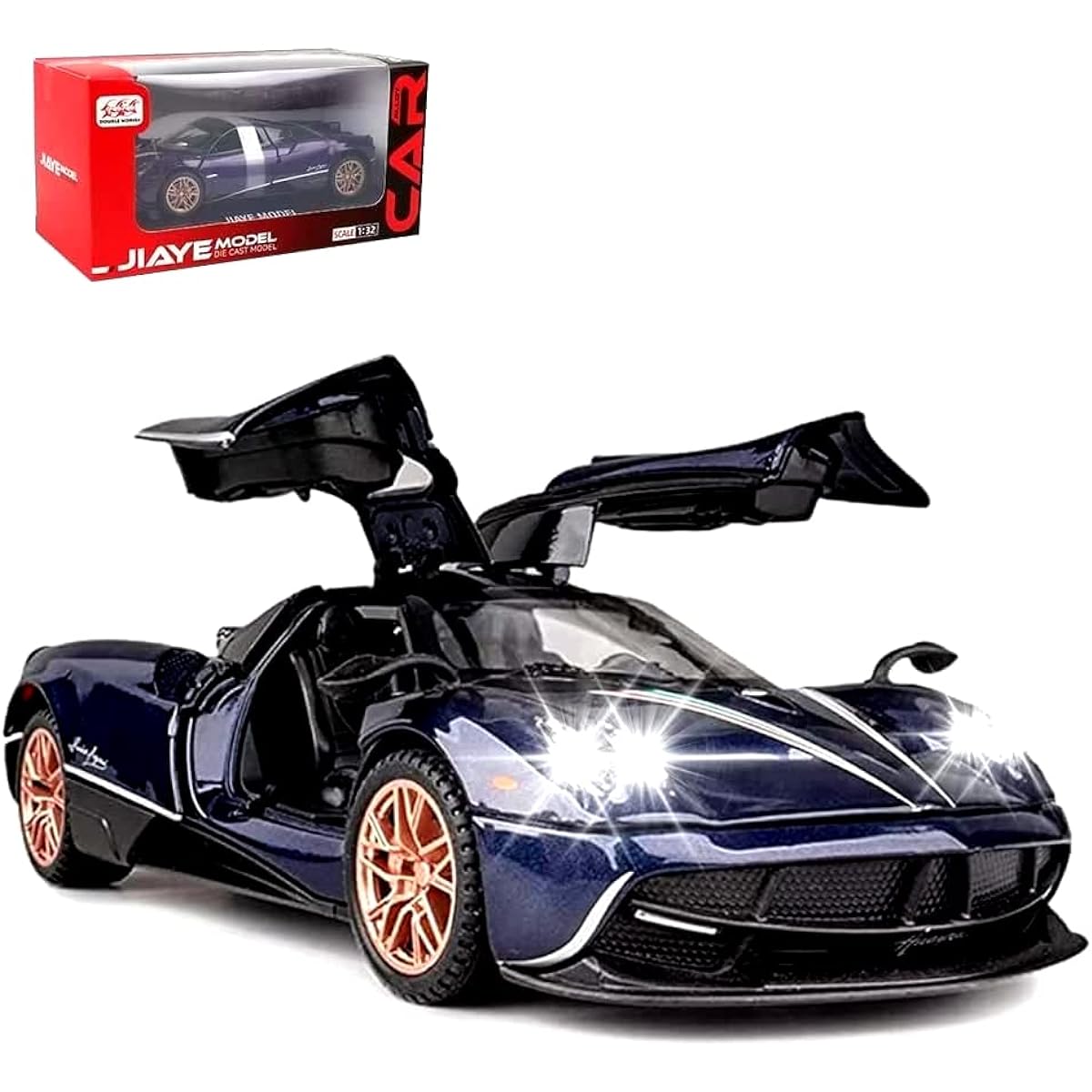 1:32 Alloy Diecast Metal Car Model Collectibles Pagani Huayra Dinastia Pull Back Vehicle, Pull Back Model Car with Lights and Sounds for Kids Birthday (Yellow)