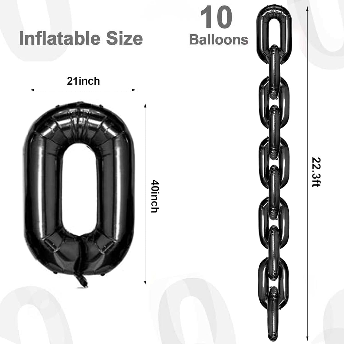 10pcs 40" Foil Chain Balloons Link Giant Link Chain Balloons 80s 90s Hip Hop Theme for Birthday Wedding Graduation (Black)