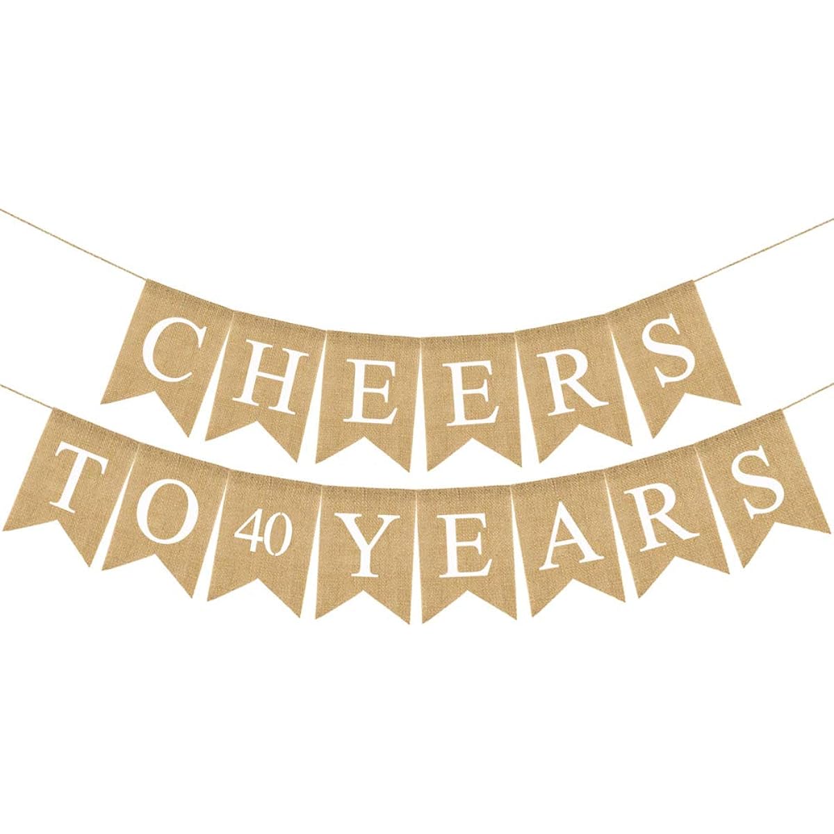 Rainlemon Jute Burlap 40th Cheers Banner Rustic 40th Birthday Party Garland Decorations