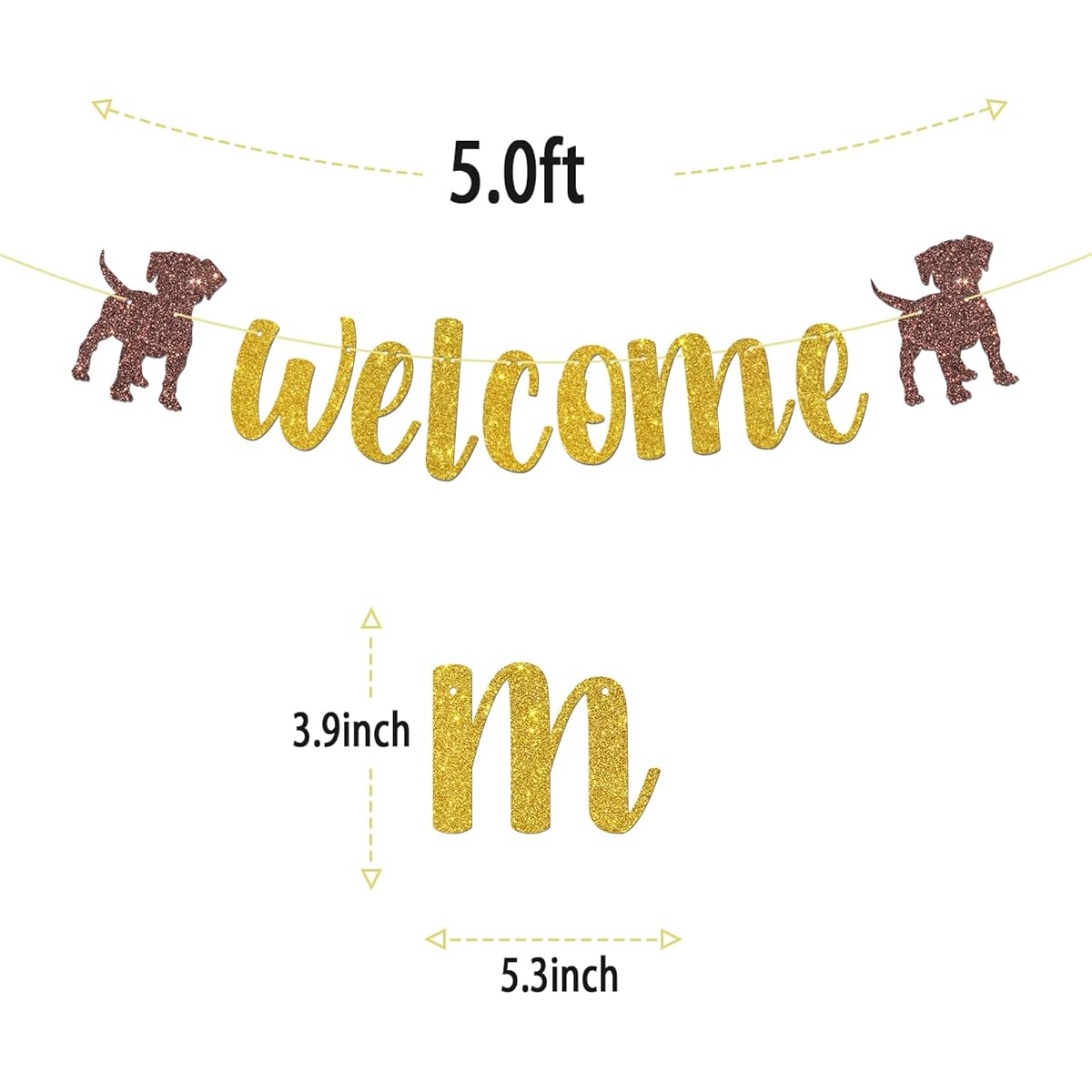 Gold Glitter Dog Sign Welcome Banner Happy Birthday Dog Party Decorations Puppy Birthday New Dog Theme Party Decorations Supplies