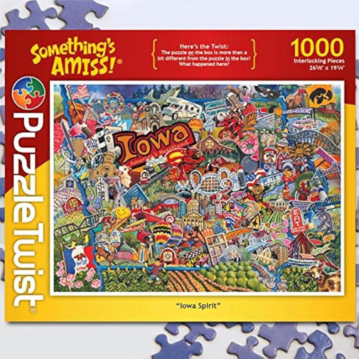 PuzzleTwist - Iowa Spirit - 1000 Piece Jigsaw Puzzle Something's Amiss! Series Uniquely Challenging Fun for Adults, Families and Teens, Made in the USA.