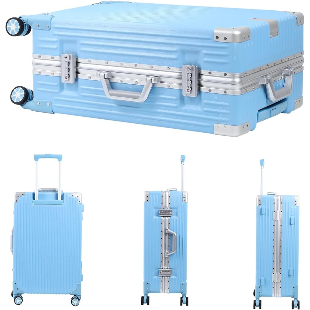 [Yuweijie] Suitcase, Aluminum Frame, Carry Case, Carry-on, Checked-in Suitcase, Large Trolley Case, Lightweight Carry Bag, Quiet Double Casters, Shockproof, Travel, Business, Business Trips, TSA Lock Included, Protective Cover, Silver, S Size, 2 Nights a