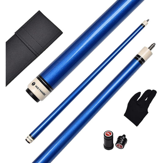 WAYMARK 58" 1/2 Piece Maple Shaft Wood Grip Billiards Purple/Black/Blue/Red 4 Colors Unicorn Fluorescent Warp Pool Cue Stick with Bag Glove Protector