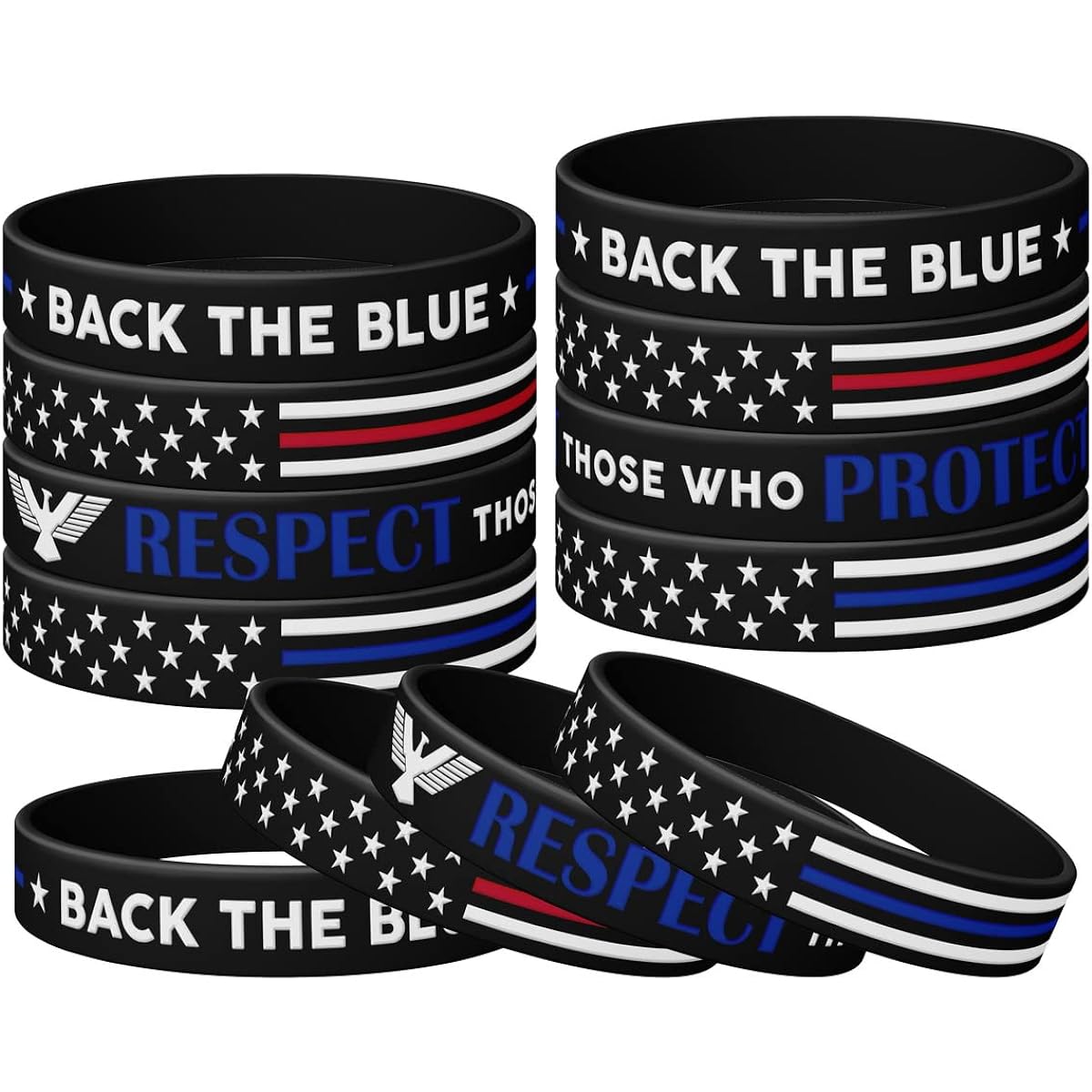 Blue Thin Blue Line Silicone Bracelet Wristband Blue Silicone Silicone Wristband Show Your Support for Police Officer Leo Police Party Favors Gifts for Women Men Teens (Pack of 12)