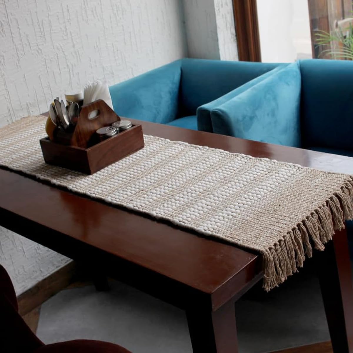 Heavenera 14x36" Table Runner with Tassels, Fringe, Handmade, 60" Long, for Dining Room Table, 100% Cotton, Rustic Farmhouse Runner for Boho Dresser or Bohemian Style Wedding (Stripes, 14" x 36")