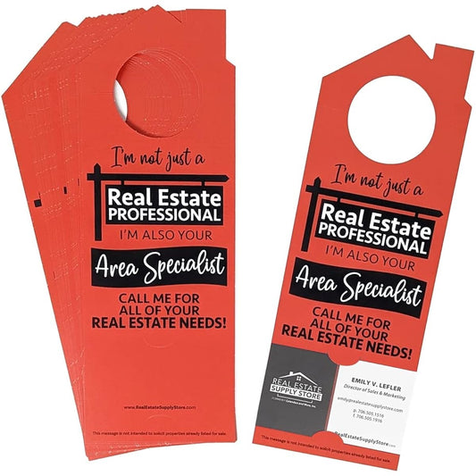 "I'm Not a Real Estate Professional I'm also Your Area Specialist, Call Me" Business Card Door Hanger Real Estate Supply (Red)