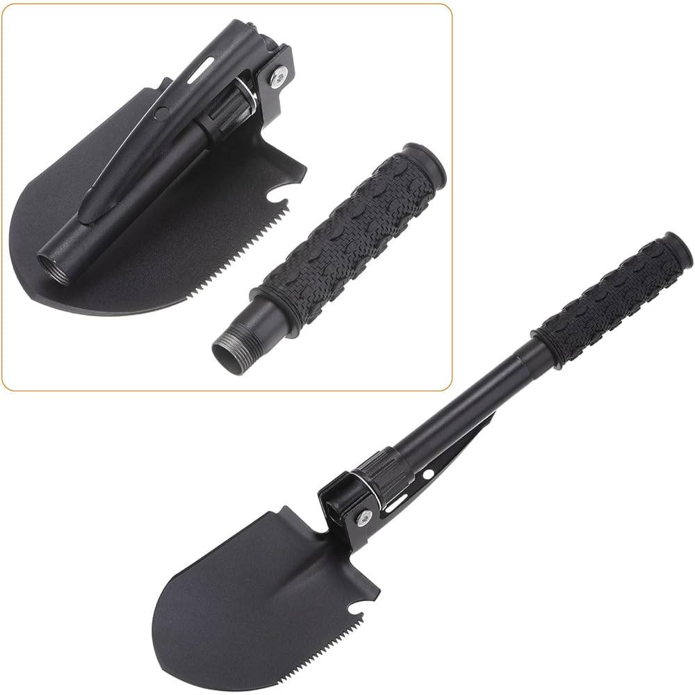 uxcell Multi-Function Folding Camping Shovel 44.6cm Length Iron Adjustable Multipurpose Gardening Shovel with Carrying Bag for Outdoor Camping Hiking Black