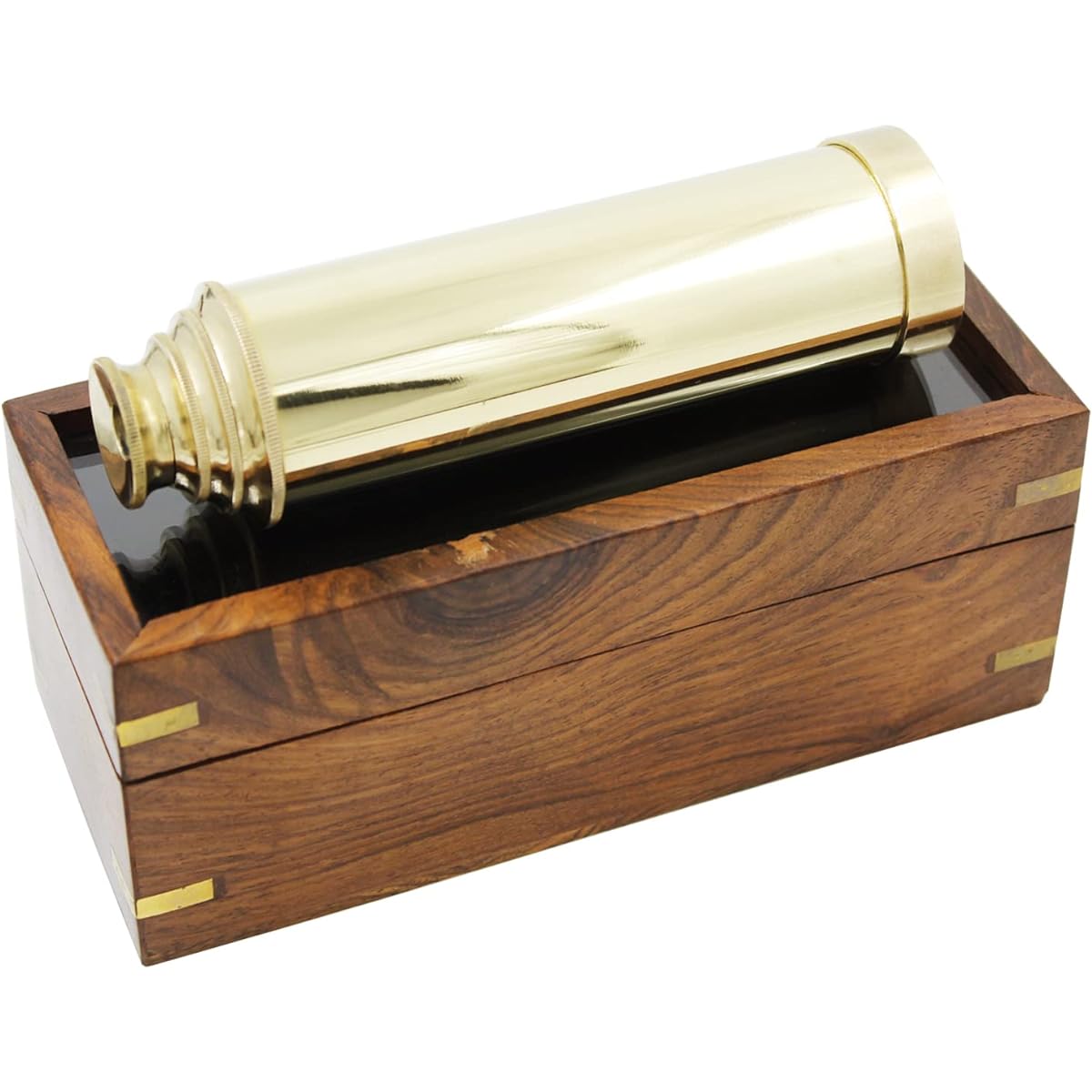 handmade Trading Co. 15" Handheld Brass Telescope for Kids - Nautical Brass Pirate Telescope with Wooden Box - Pirate & Marine Navigation