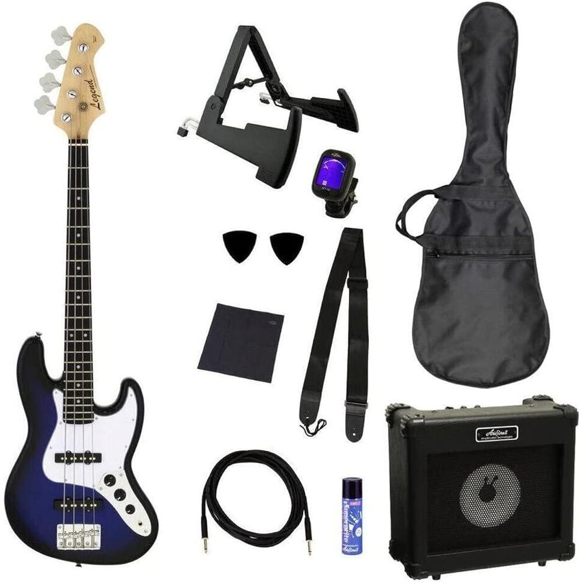 Legend LJB-MINI/BBS (Blue Black Sunburst) Short Scale Mini Bass/Future Rock Star 10-Piece Set