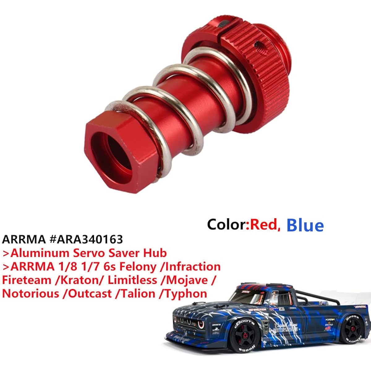 Aluminum Servo Saver Tube with Clamp Nuts for Arrma 1/8 Kraton 6s Senton Talion Typhon 1/7 Infraction Mojave Upgrade Parts Red