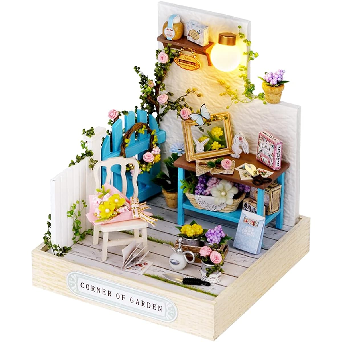 Flever Dollhouse Miniature DIY House Kit Creative Room with Furniture Romantic Valentine Gift (Garden Corner)