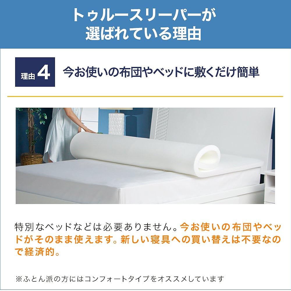 Shop Japan True Sleeper Premium Memory Foam Single-Sized Mattress, White, Low Resistance, Lower Back Burden Reduction, 2.0 Inches (5 cm), Made in Japan, Authentic, Bedding for Gentle Sleep