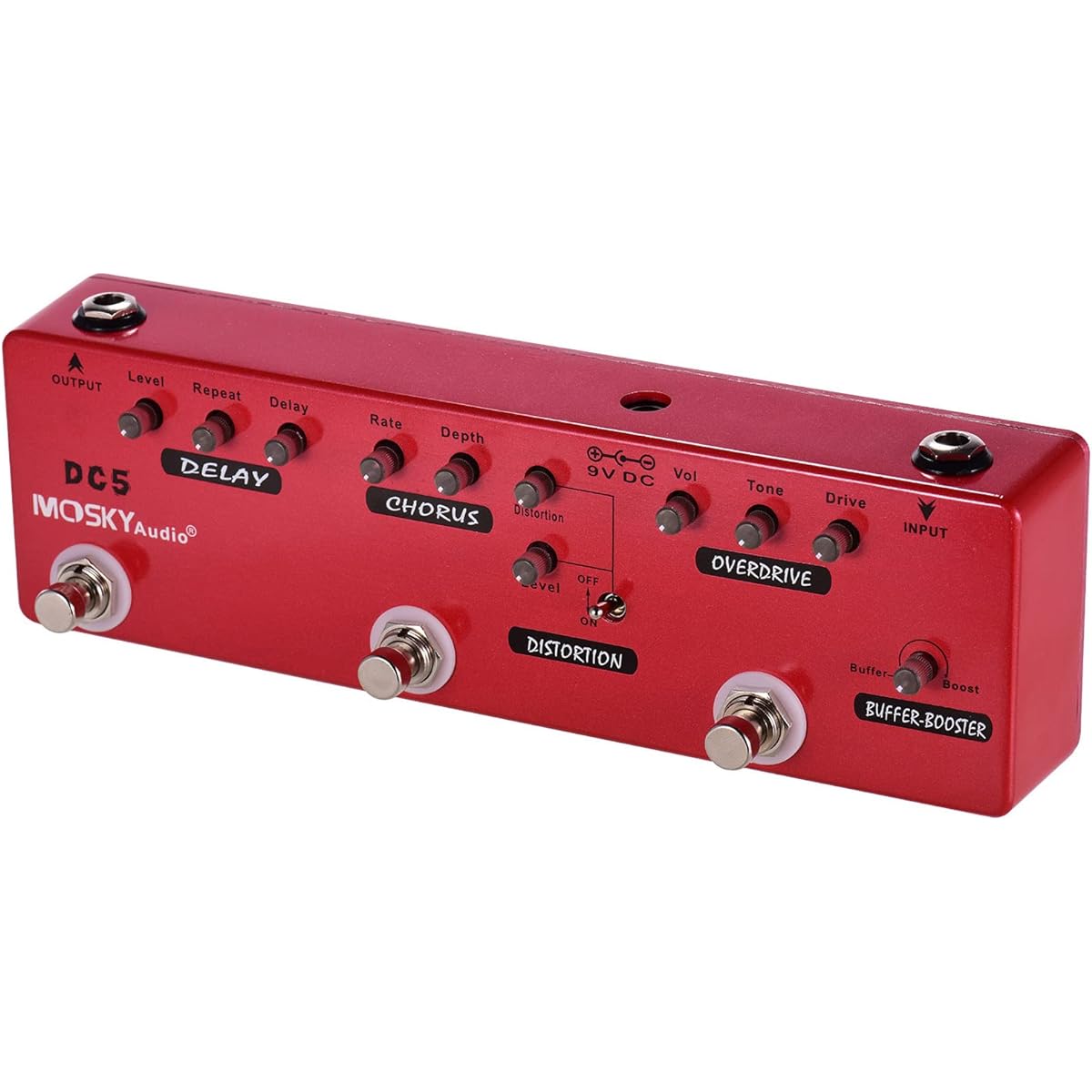 MOSKYAudio Multi-Effect Pedal Buffer + Booster + Overdrive + Distortion + Chorus + Delay Effects 6 Effects Pedal in 1 (DC5)