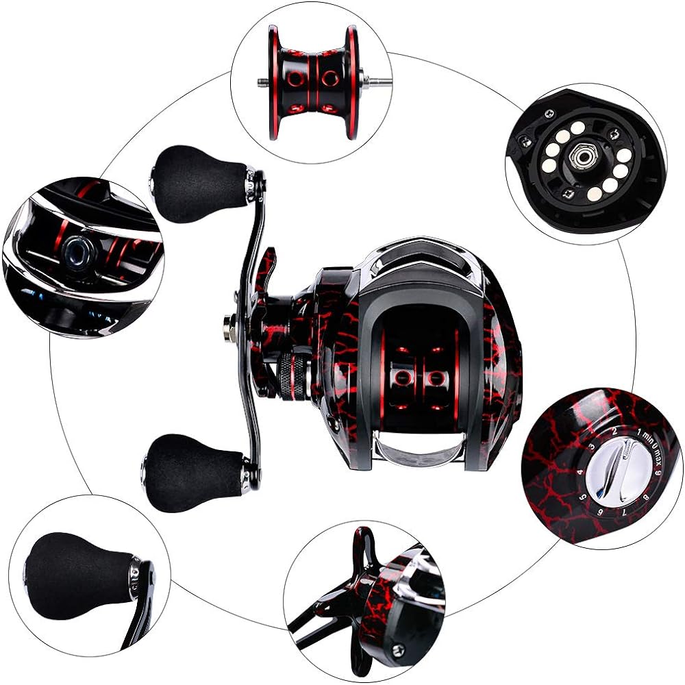 SPTFH Fishing Reel Bait Reel Casting Black Strong Magnetic Brake Maximum Drag Force 10kg Gear Ratio 7.1:1 Bait Reel for Sea Bass Lake River