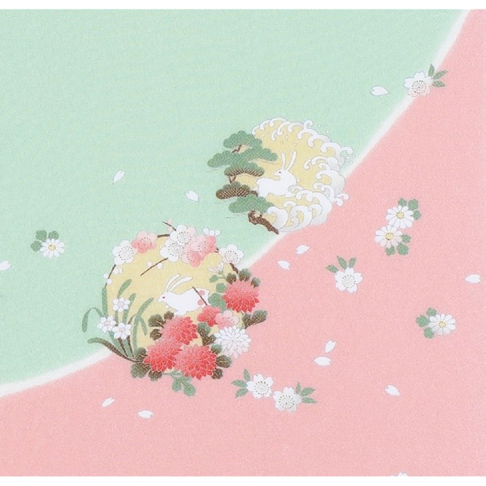 Musumi Furoshiki Furoshiki, Approximately 68cm, Pure Silk, Crepe, Yuzen, Two Widths, No. 7 (Boxed), Rabbit in a Flower Circle, Pink, Made in Japan 30623-666