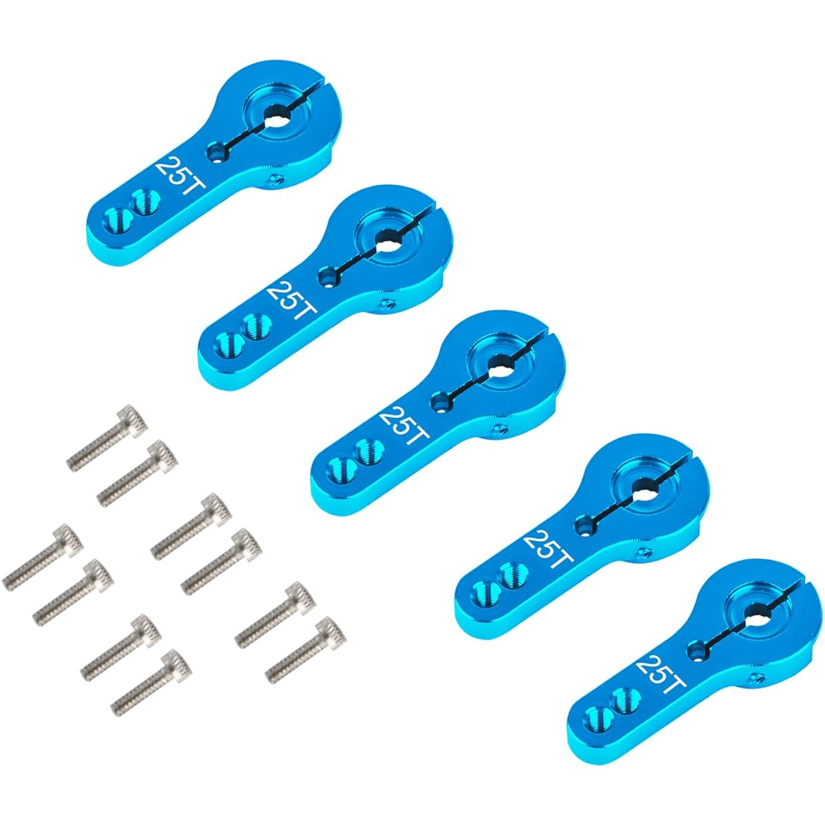 5pcs 25T Aluminum Servo Horn M3 Thread Metal Steering Rocker Arm for 1/8 1/10 RC Car Truck Boat Plane Robot Parts (Blue)