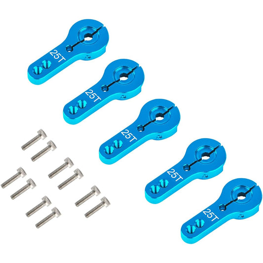 5pcs 25T Aluminum Servo Horn M3 Thread Metal Steering Rocker Arm for 1/8 1/10 RC Car Truck Boat Plane Robot Parts (Blue)