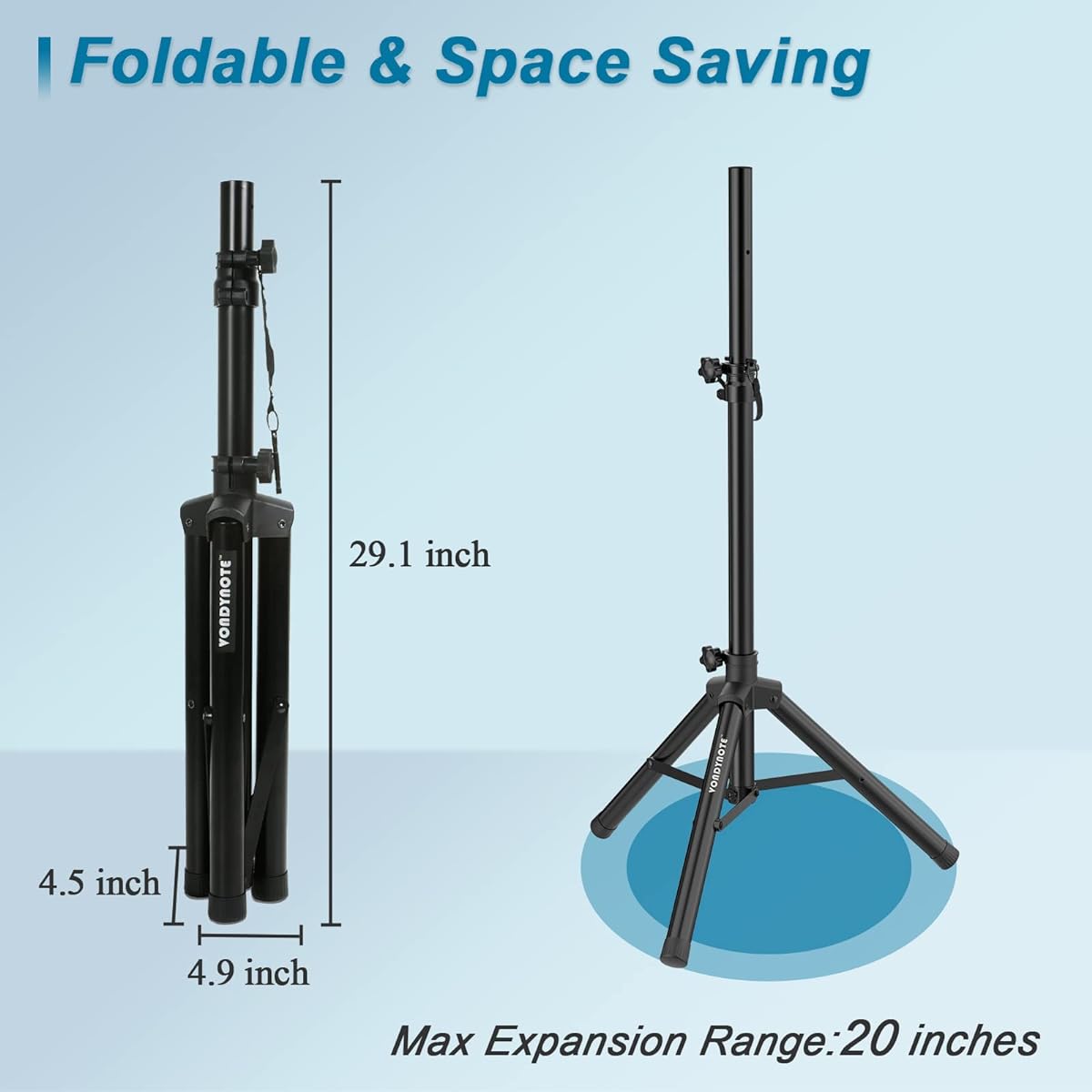 Vondynote Tripod Speaker Stand Pair PA DJ Short Tripod Speaker Stand Slim Mini Speaker Stand
