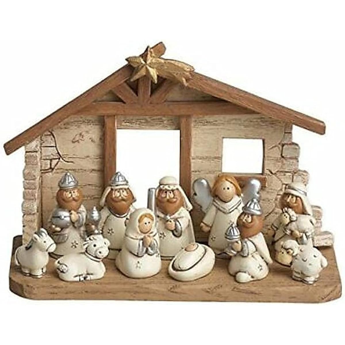 Miniature Kids Nativity Scene and Stable with 12 Rearrangeable Figures