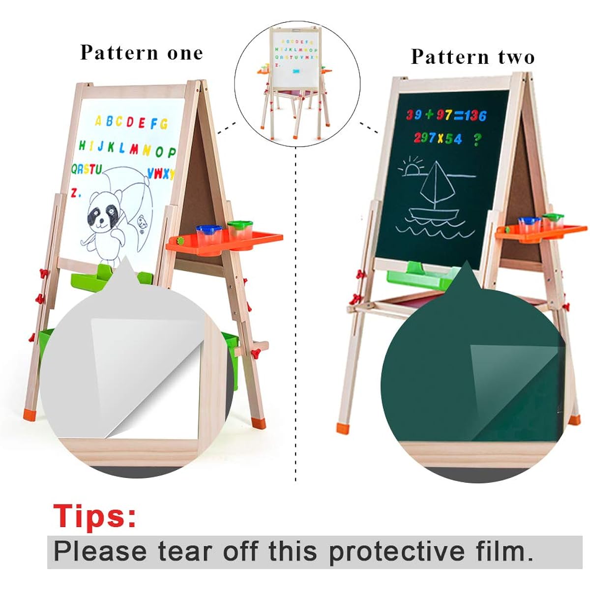 Deluxe Easel for Kids, Gimme Life Foldable Wooden Art Easel with Chalkboard, Whiteboard and Storage Box or Tray, Standing Easel with Magnetic Letters for Early Education. Fit for 2-12 Years Old Yellow G-AE-02