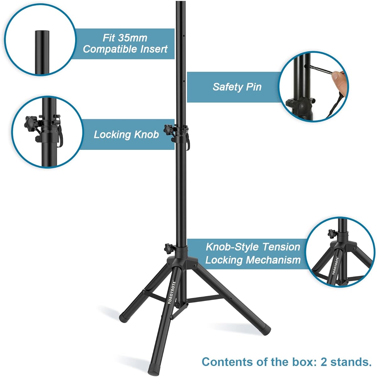 Vondynote Tripod Speaker Stand Pair PA DJ Short Tripod Speaker Stand Slim Mini Speaker Stand