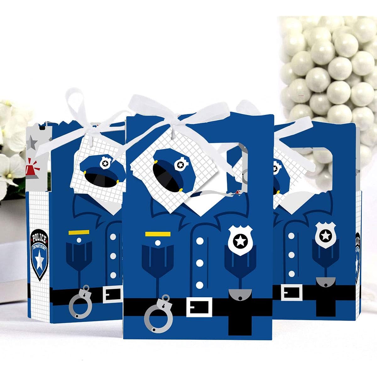 Big Dot of Happiness Calling All Units - Police - Cop Birthday Party or Baby Shower Favor Boxes - Set of 12