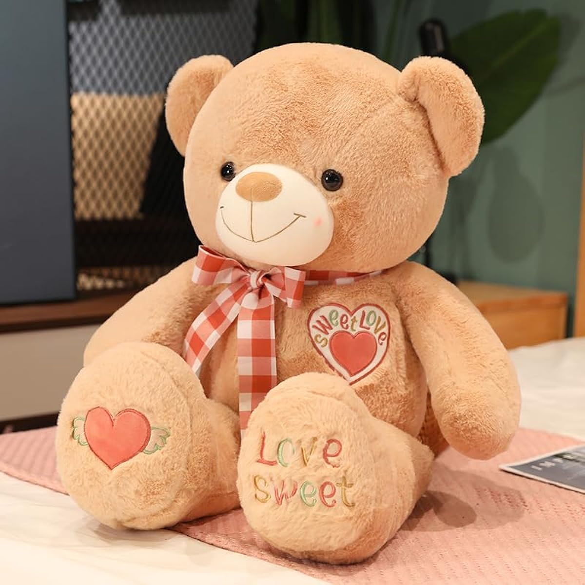 HYAKURI Plush Toy, Extra Large Bear, Teddy Bear, Large Bear Pillow, Cute Animal Plush Toy, Fluffy Cushion, Cute Birthday Gift, Bear Stitched Wrap, Interior Ornament (Lovely Bear Brown, 135cm)