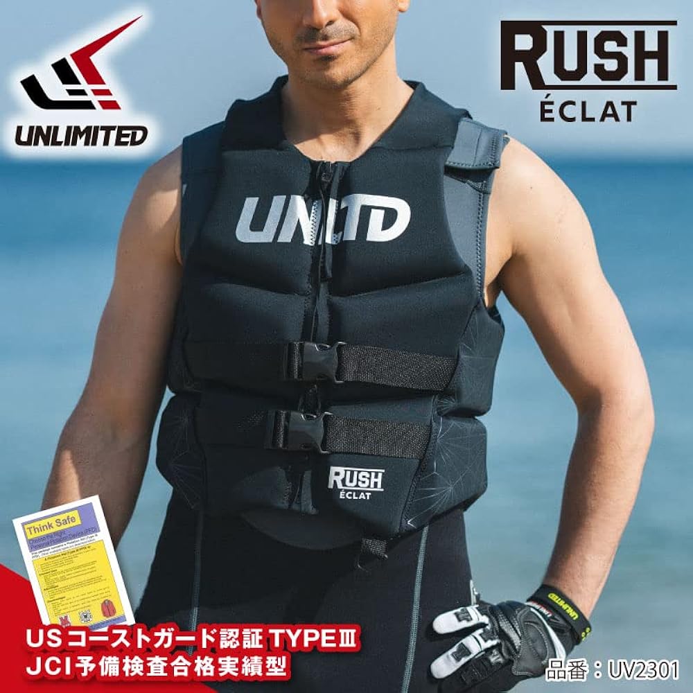 UNLIMITED UV2301 RUSH éclat Life Jacket Men's Jet Ski Life Vest Neo Vest Small Special JCI Preliminary Examination USCG